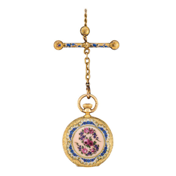 Decorative Swiss gold and enamel cylinder watch Circa 1868 Decorative Swiss gold and enamel cylinder watch Circa 1868