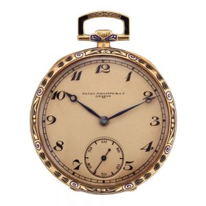 Swiss 18k gold and enamel open faced lever watch Circa 1922