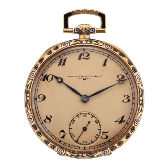 Swiss 18k gold and enamel open faced lever watch Circa 1922