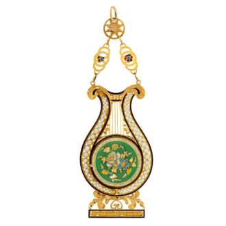Gold, enamel, pearl set verge in the form of a lyre Circa 1810