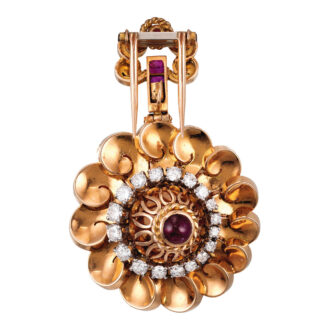 Converted watch in flowerhead case with brooch Circa 1948
