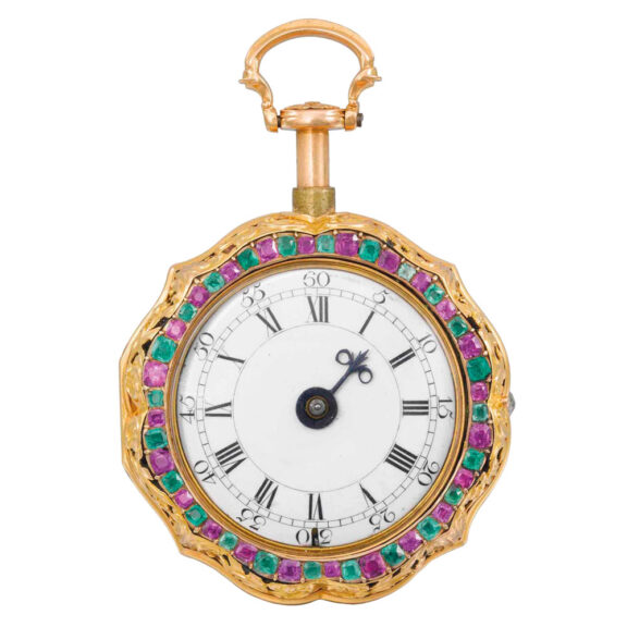 English gold and gem set quarter repeating verge Circa 1760 English gold and gem set quarter repeating verge Circa 1760