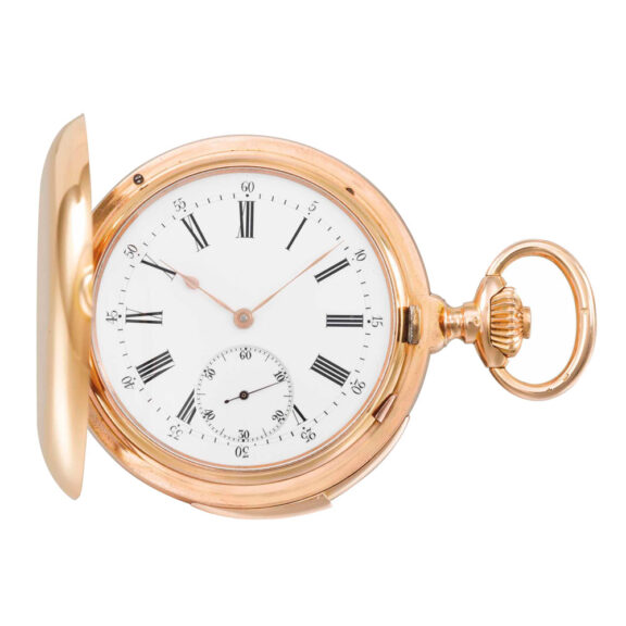 Swiss 18k rose gold hunting cased repeating lever Circa 1890