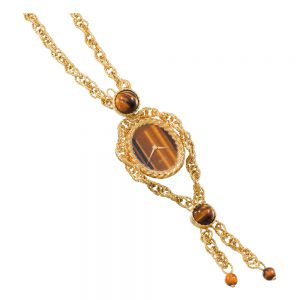 Elegant Swiss gold and tiger's eye necklace watch Circa 1974