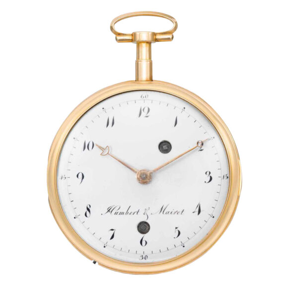 Swiss gold open faced double dial automaton watch Circa 1800 Swiss gold open faced double dial automaton watch Circa 1800