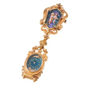 Swiss cylinder pendant watch with matching brooch Circa 1880