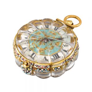 Extremely fine Swiss gold, enamel, rock crystal verge Circa 1660