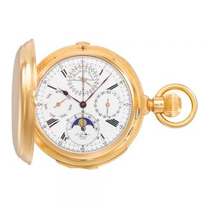 Rare Swiss gold hunting cased complicated watch Circa 1909