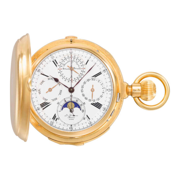 Rare Swiss gold hunting cased complicated watch Circa 1909 Rare Swiss gold hunting cased complicated watch Circa 1909