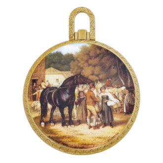 Unique Swiss gold lever with enamel miniature Circa 1980
