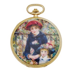 Unique Swiss gold lever with enamel miniature Circa 1985