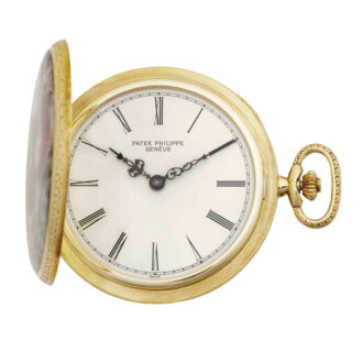 Unique Swiss gold lever with enamel miniature Circa 1985