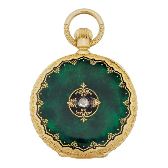 Swiss 18K gold, enamel and diamond set lever Circa 1871 Swiss 18K gold, enamel and diamond set lever Circa 1871