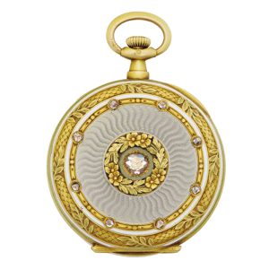 Swiss gold, enamel and diamond set pendant watch Circa 1906