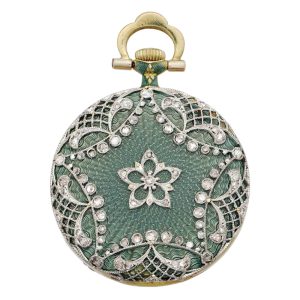 Swiss gold, enamel and diamond set pendant watch Circa 1908
