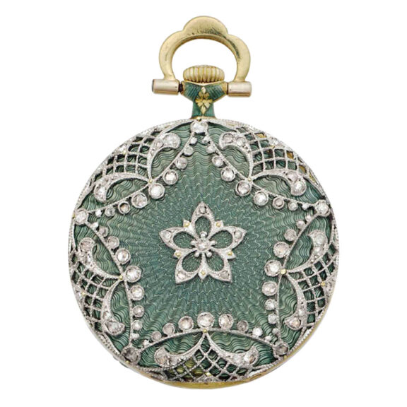 Swiss gold, enamel and diamond set pendant watch Circa 1908