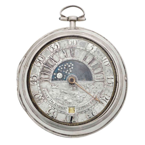 Dutch silver verge with date and moon phases Circa 1690-1699