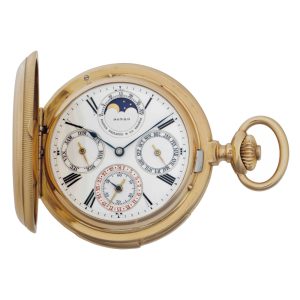 Swiss rose gold hunting cased complicated watch Circa 1891