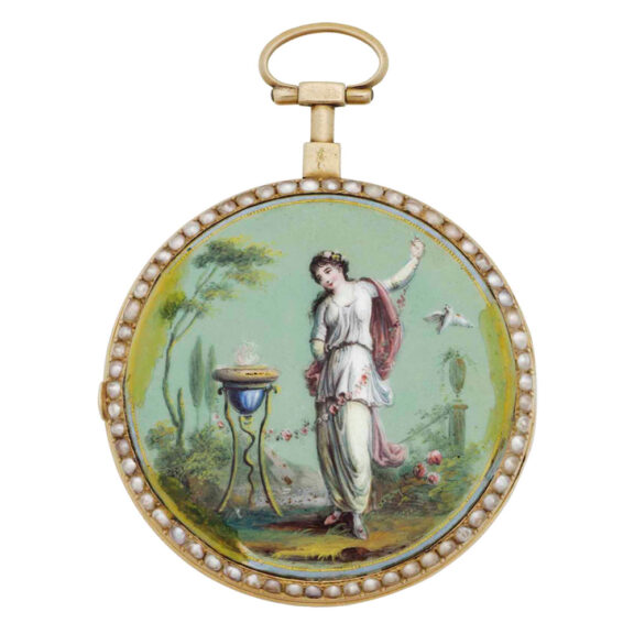 French rose gold, enamel and pearl set verge Circa 1780-1799 French rose gold, enamel and pearl set verge Circa 1780-1799