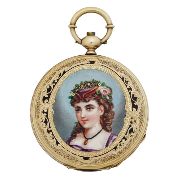 Swiss gold and enamel hunting cased lever Circa 1880-1899 Swiss gold and enamel hunting cased lever Circa 1880-1899