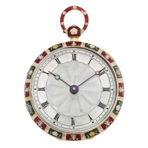 Swiss rose gold, enamel hunting cased verge Circa 1850-1860