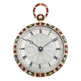 Swiss rose gold, enamel hunting cased verge Circa 1850-1860