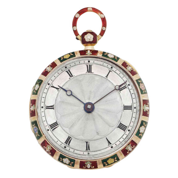 Swiss rose gold, enamel hunting cased verge Circa 1850-1860