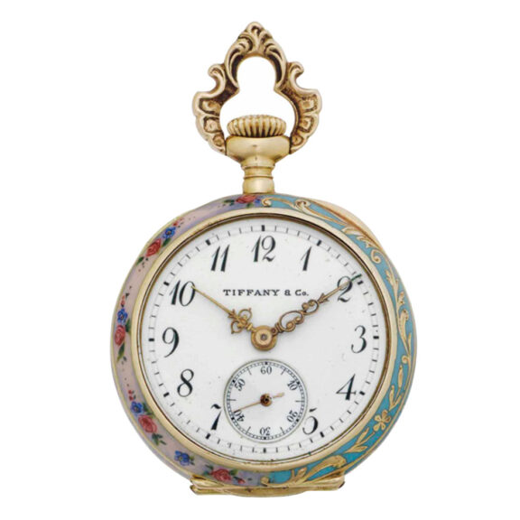 American gold, enamel, diamond set pendant watch Circa 1910 American gold, enamel, diamond set pendant watch Circa 1910
