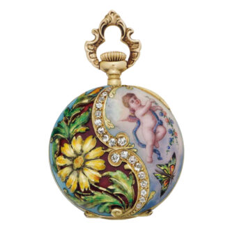 American gold, enamel, diamond set pendant watch Circa 1910 American gold, enamel, diamond set pendant watch Circa 1910
