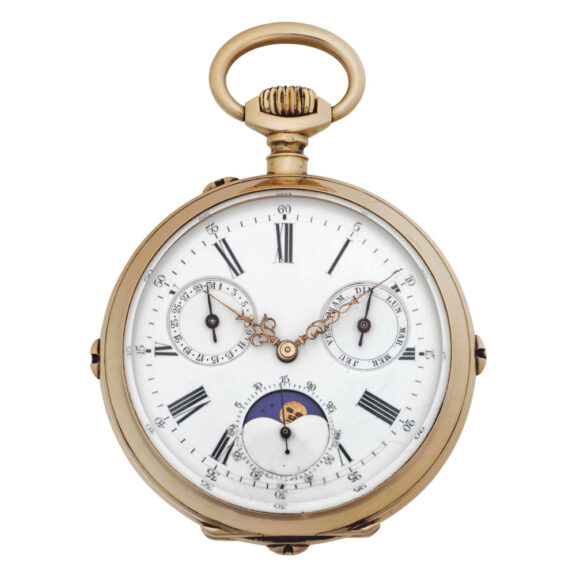 French rose gold triple calendar with moon phases Circa 1900