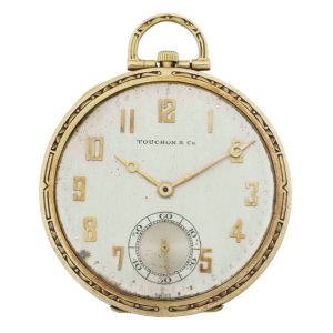 Swiss gold open faced keyless lever pocket watch Circa 1920