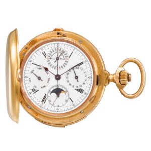 Swiss 18k gold hunting cased complicated watch Circa 1900