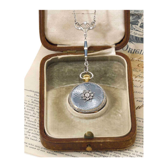 Swiss Art Deco lever pendant watch with chain Circa 1910