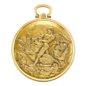 Swiss 18k gold open faced engraved lever watch Circa 1980