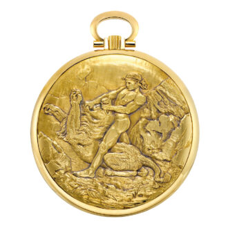 Swiss 18k gold open faced engraved lever watch Circa 1980