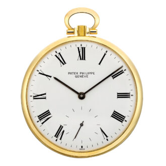 Swiss 18k gold open faced engraved lever watch Circa 1980