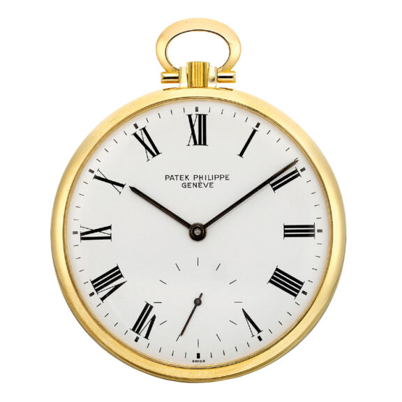 Swiss 18k gold open faced engraved lever watch Circa 1980 Swiss 18k gold open faced engraved lever watch Circa 1980