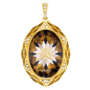 Swiss gold, diamond/tiger's eye set pendant watch Circa 1979