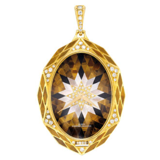 Swiss gold, diamond/tiger's eye set pendant watch Circa 1979