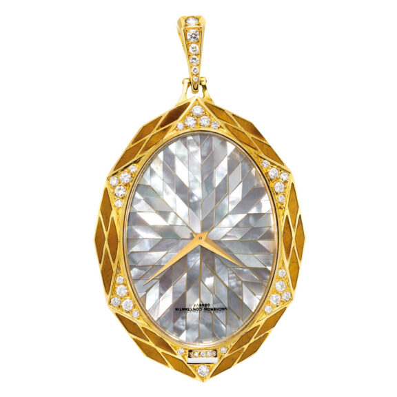 Swiss gold, diamond/tiger's eye set pendant watch Circa 1981