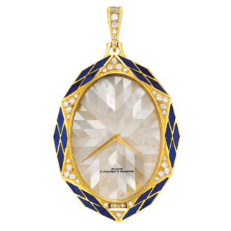 Swiss gold, diamond/lapis lazuli set pendant watch Circa 1981