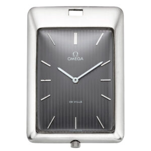 Swiss stainless steel rectangular watch with chain Circa 1975