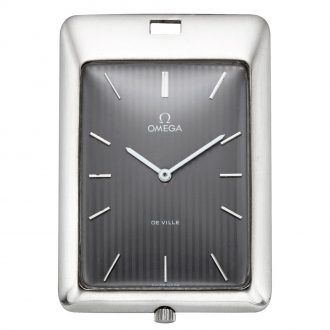 Swiss stainless steel rectangular watch with chain Circa 1975