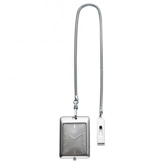 Swiss stainless steel rectangular watch with chain Circa 1975