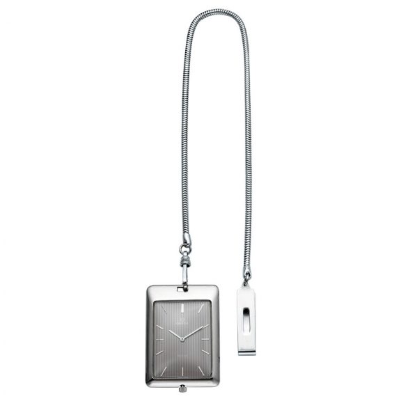 Swiss stainless steel rectangular watch with chain Circa 1975 Swiss stainless steel rectangular watch with chain Circa 1975