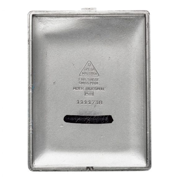 Swiss stainless steel rectangular watch with chain Circa 1975 Swiss stainless steel rectangular watch with chain Circa 1975