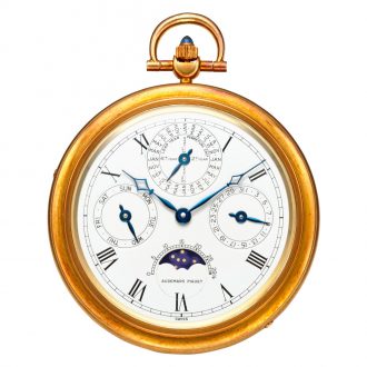 Thin Swiss 18 carat gold complicated lever pocket watch Circa 1983