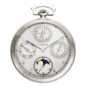 Thin Swiss white gold open faced complicated watch Circa 1925