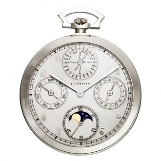 Thin Swiss white gold open faced complicated watch Circa 1925