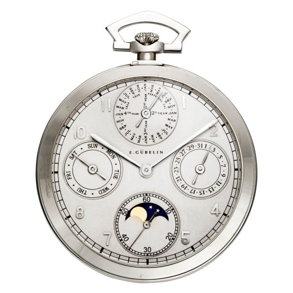 Thin Swiss white gold open faced complicated watch Circa 1925